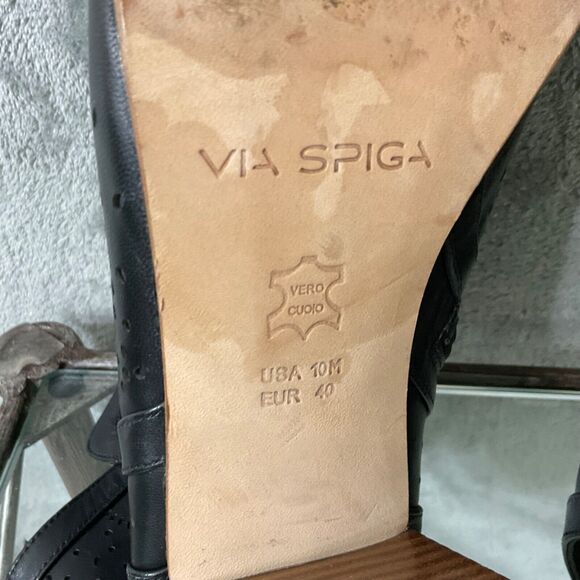 Via Spiga  Open Toe Block Heel leather Ankle Booties women’s  Size 10 Black - Picture 9 of 11